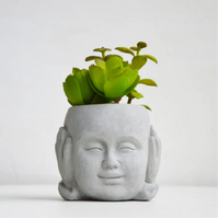 TABLETOP HEAR NO EVIL BUDDHA W ARTIFICIAL SUCCULENTS 9X8X7.5CM