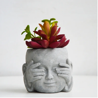 TABLETOP SEE NO EVIL BUDDHA W ARTIFICIAL SUCCULENTS 9X8X7.5CM