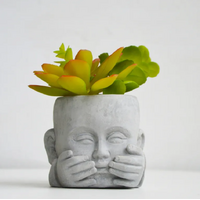 TABLETOP SAY NO EVIL BUDDHA W ARTIFICIAL SUCCULENTS 9X8X7.5CM