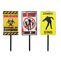 ZOMBIE WARNING SIGN STAKE 58cm Asst