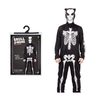 COSTUME SKELETON JUMPSUIT WITH HOODED MASK ADULTS