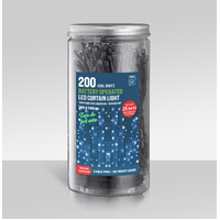 Timer LED Curtain Lights 200 B/OP in Jar Cool